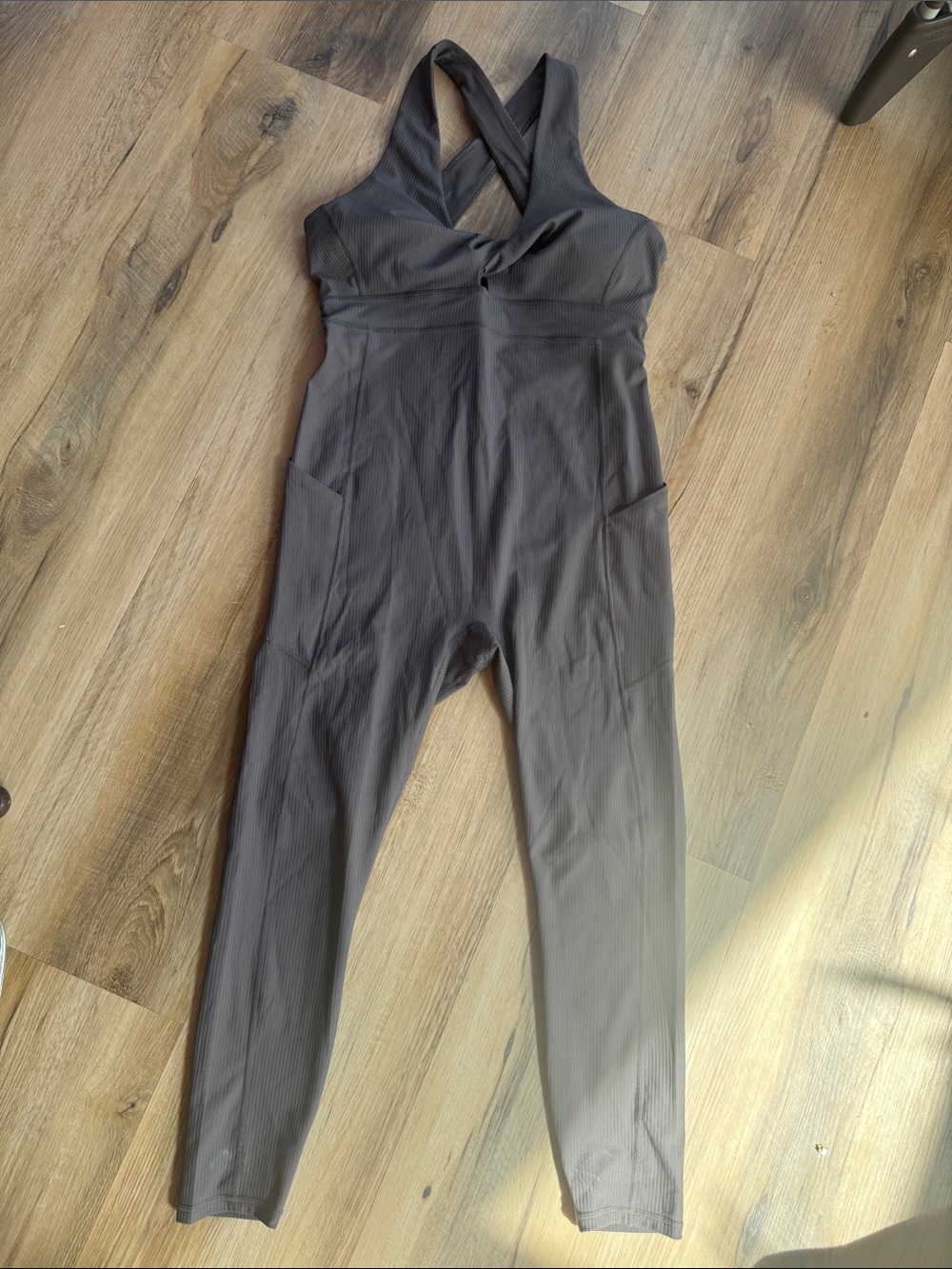 Fabletics Charcoal Cross-Back Jumpsuit with Side Pockets